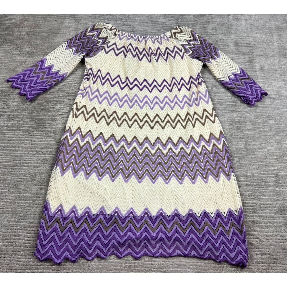 Fresh‎ of LA Dress Womens 3X Purple Chevron Crochet Knit 3/4 Sleeve Shift KD4647 - Picture 11 of 14